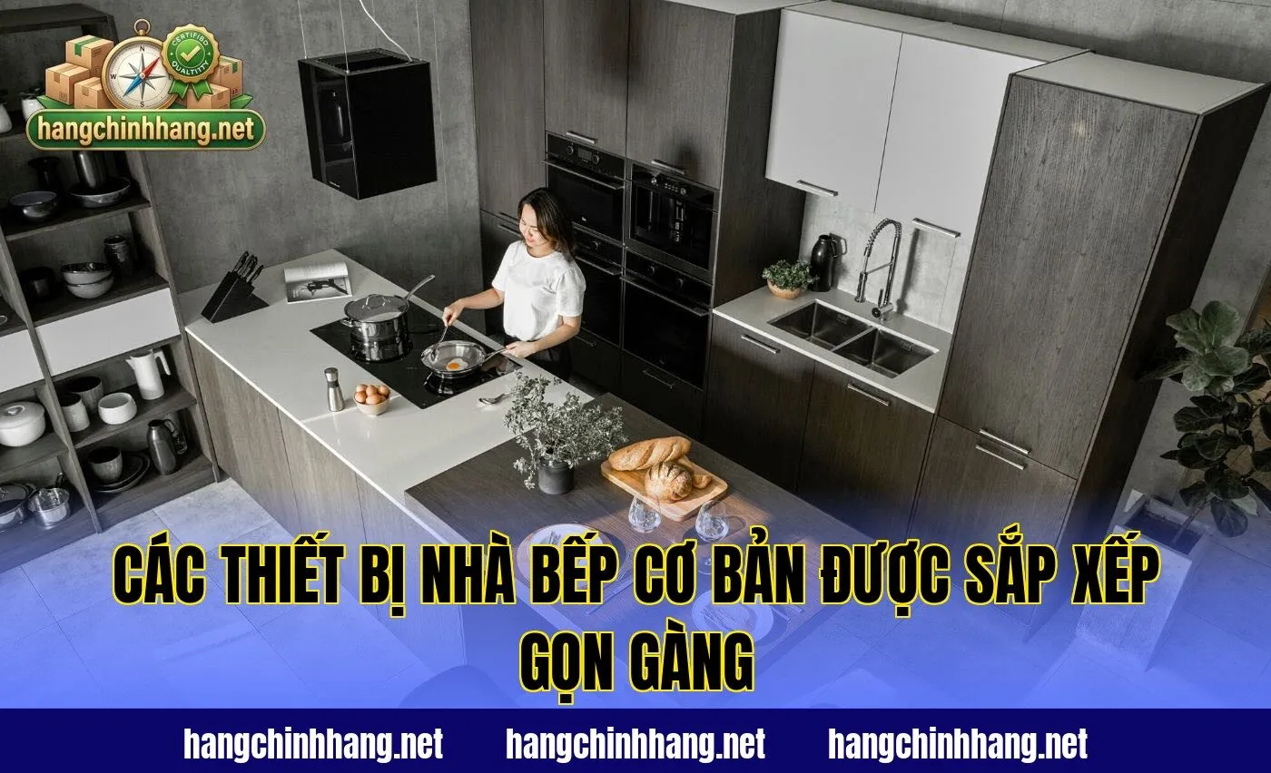 Các thiết bị nhà bếp cơ bản được sắp xếp gọn gàng