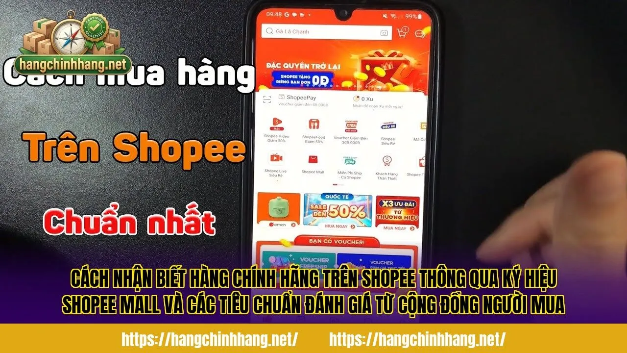 Cách nhận biết hàng chính hãng trên Shopee thông qua ký hiệu Shopee Mall và các tiêu chuẩn đánh giá từ cộng đồng người mua
