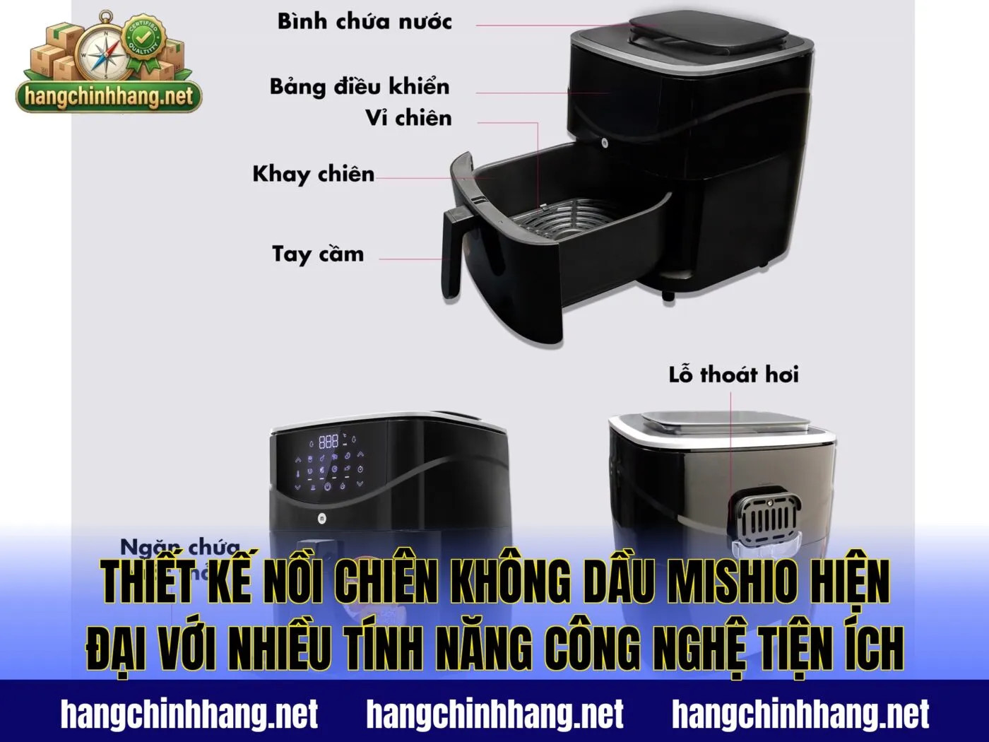Thiết kế nồi chiên không dầu Mishio hiện đại với nhiều tính năng công nghệ tiện ích